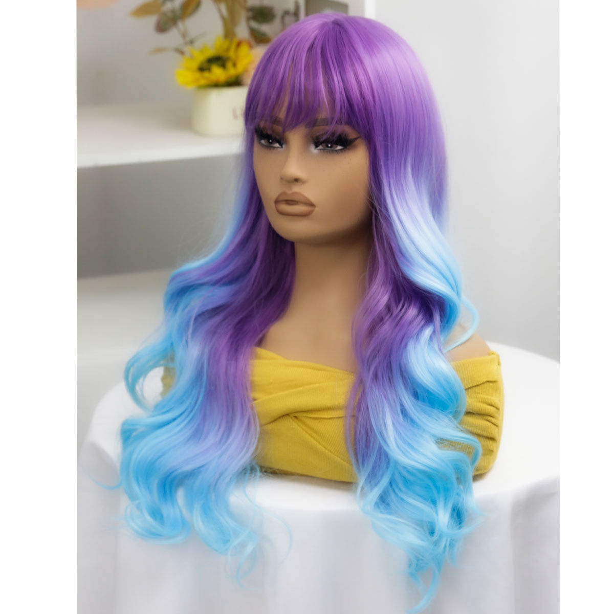Gradient Purple Female Curly Hair Chemical Wig Long Curls