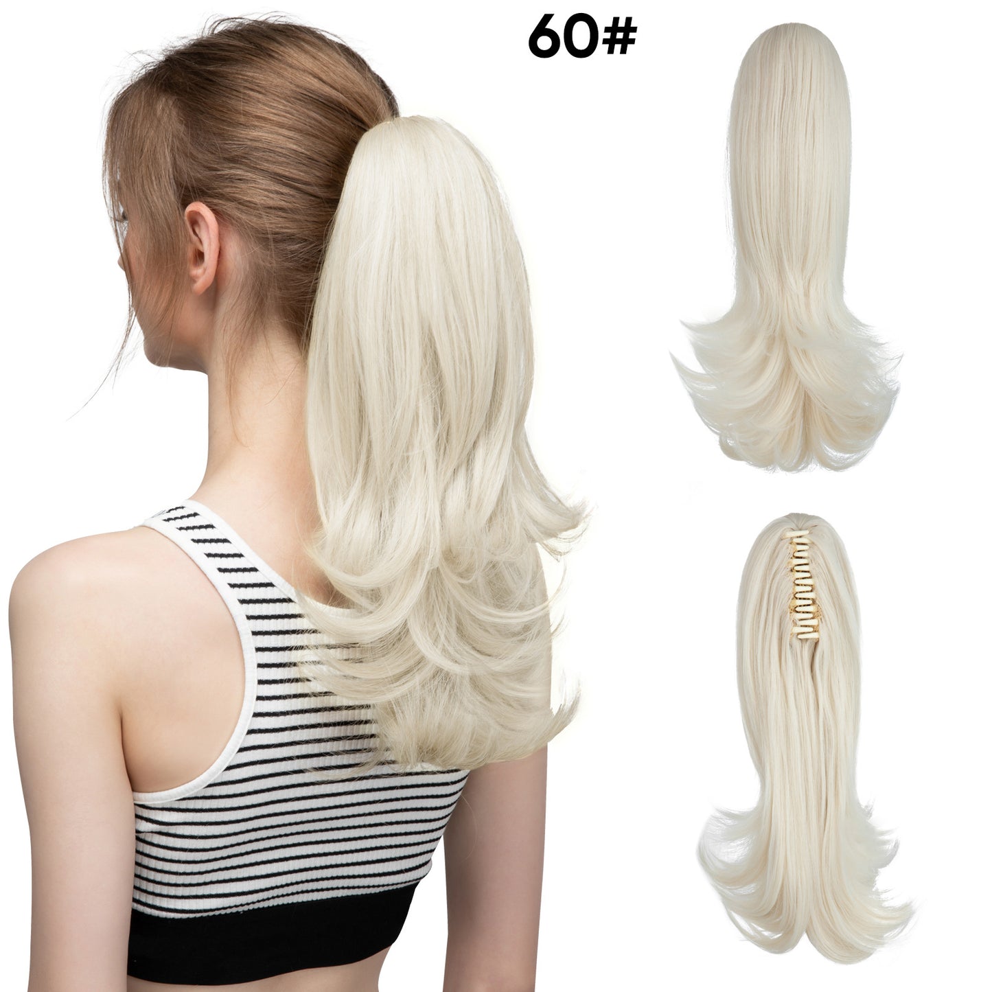 Women's Slightly Curly Short Grip Natural Jaws Clamp Wig Ponytail