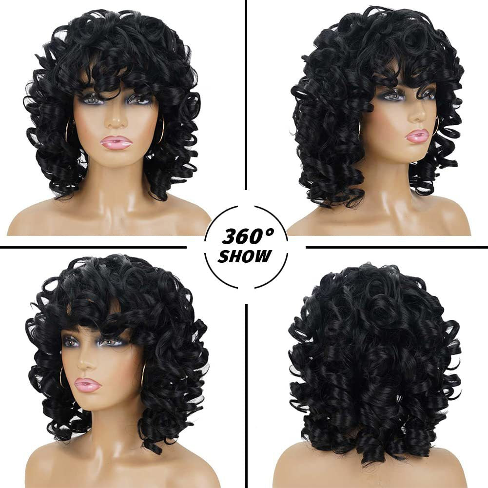 Women's African Large Roll Chemical Fiber Rose Net Head Wig Short Curly Hair