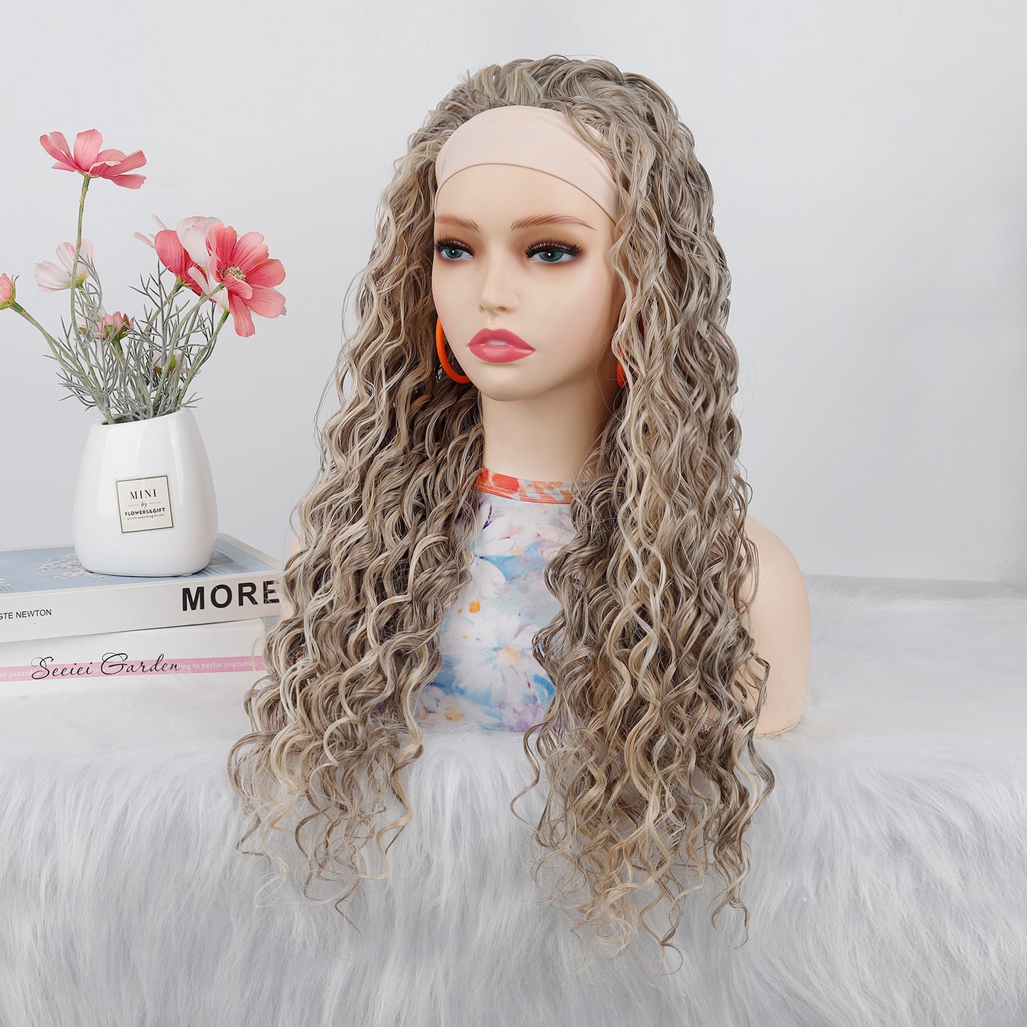 Women's Fiber Roll Ice Silk Band Small Curling Iron Wig Long Curls