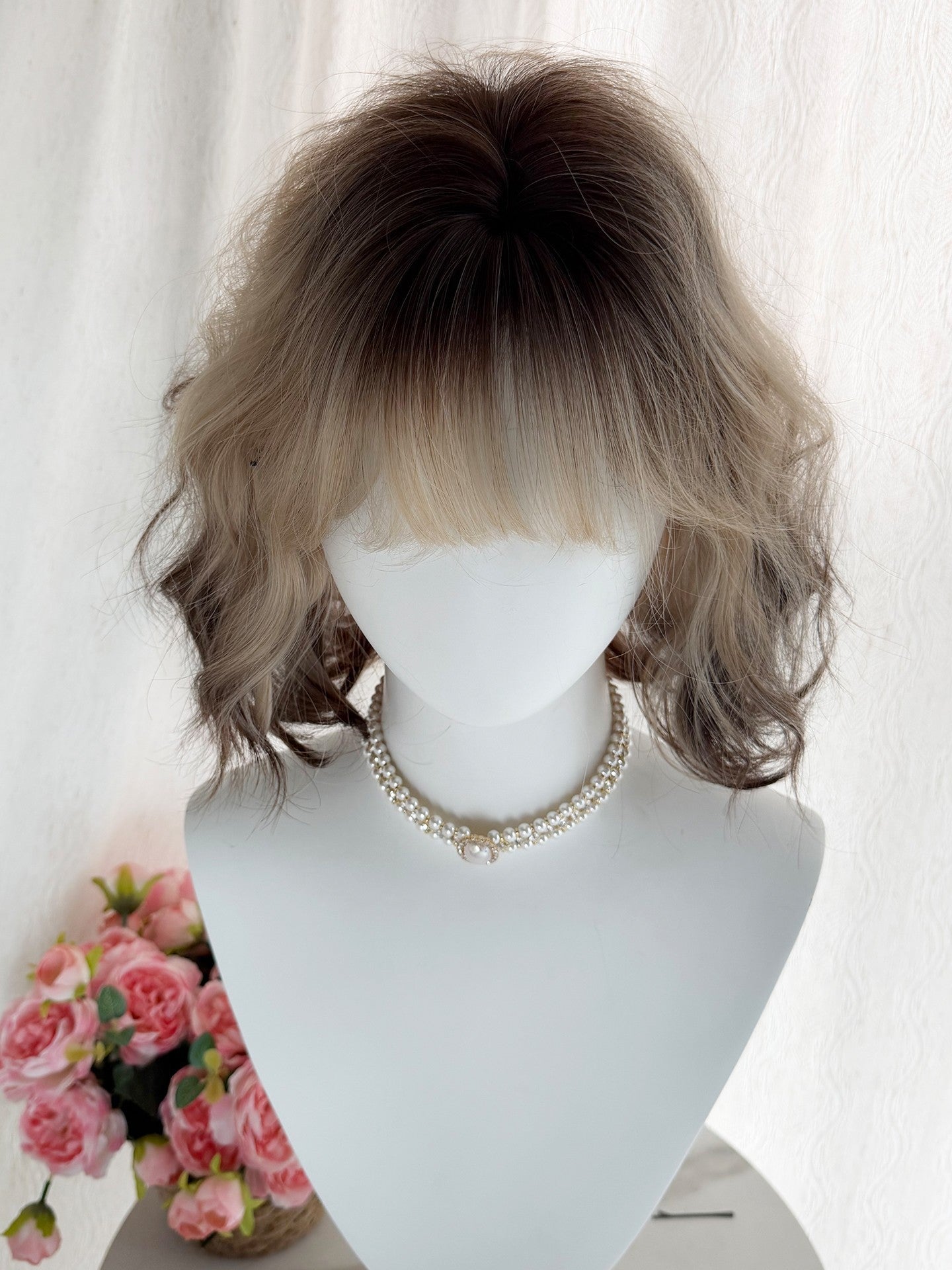 Kitten Highlights Natural Texture Tail Adjustable Female Gradient Wig Short Curly Hair
