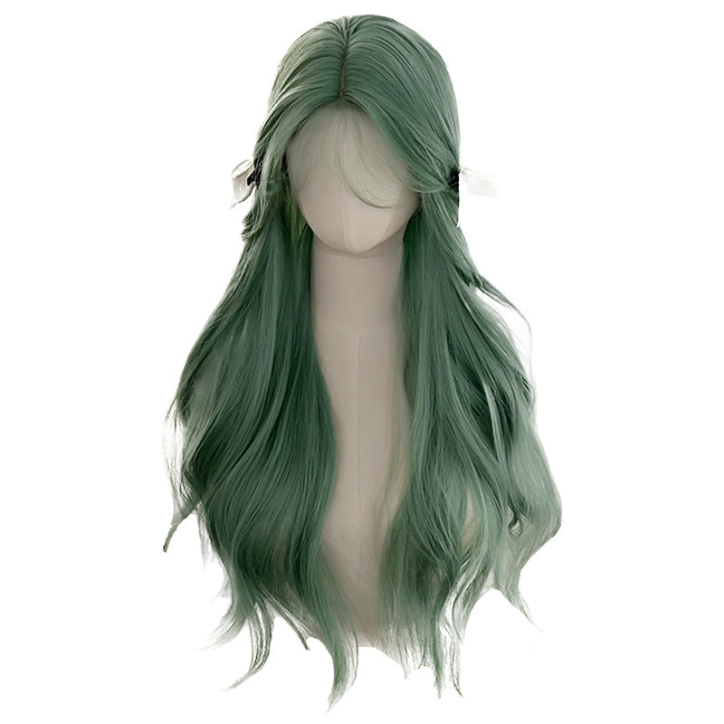 Cover Female Mint Green Chemical Fiber Wavy Curly Hair Natural Wig Long Curls