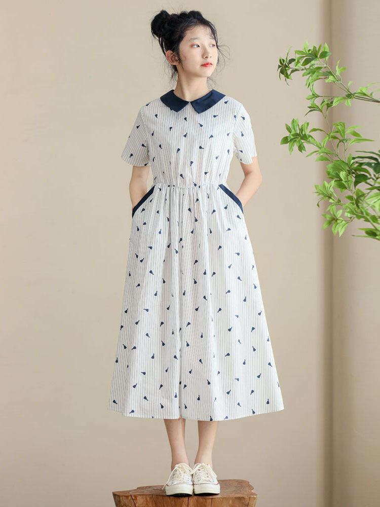 High School Fresh Waist Summer Small Sweet A- Line Midi Children's Dress