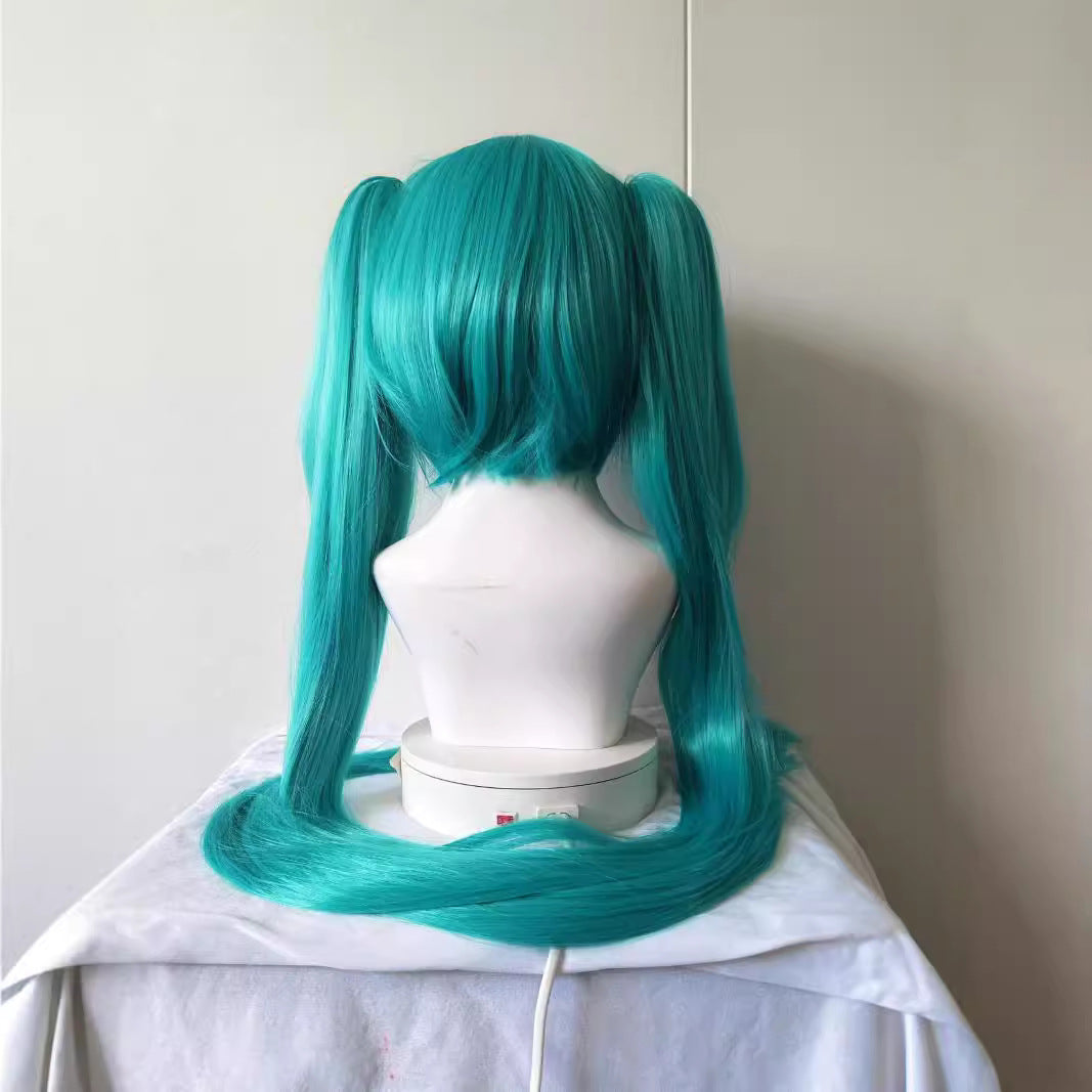 Two-dimensional Future Lake Water Green Color Pink Double Ponytail Cos Wig