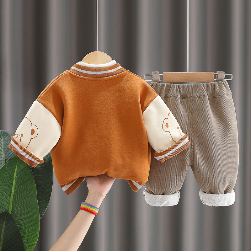 Children's Clothing Winter Fleece-lined Thickened Baseball Uniform Clothes Children's Suit