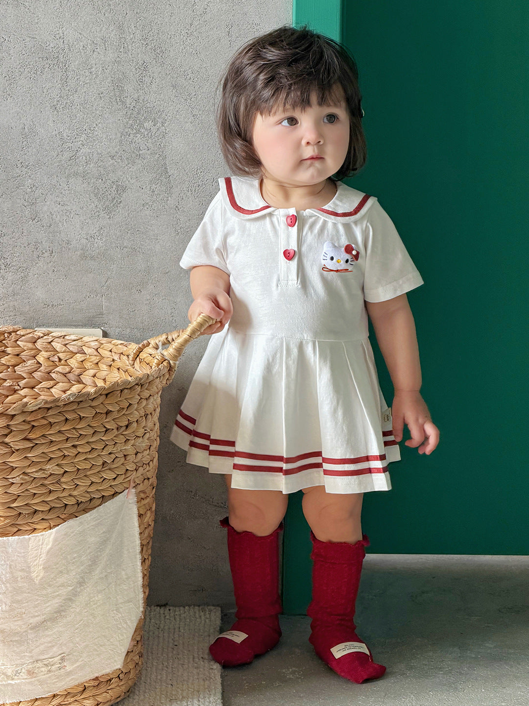 Shirt Contrast Color Short Sleeve Pleated Skirt Children's Dress