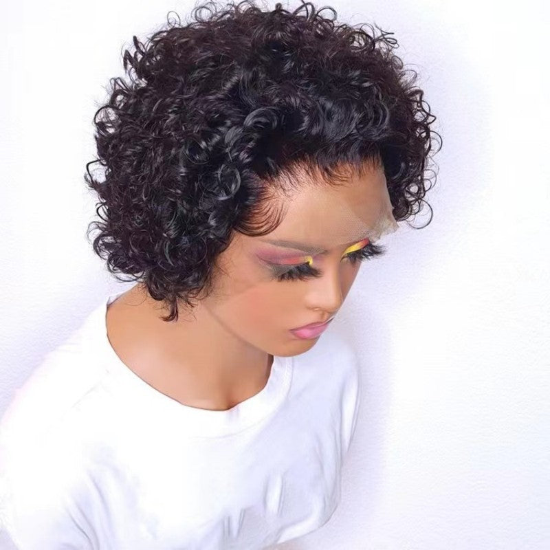 Pixie Curly With Lace Brazilian Natural Real Hair Wig