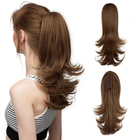 Women's Grip Fiber Long Curly Artificial Hair Fluffy High Wig Ponytail