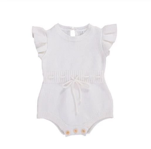 Children's Source Clothing Infant Lace Three-color Flounced Sleeve Button Sweater Warm Jumpsuit, Climbing Suit