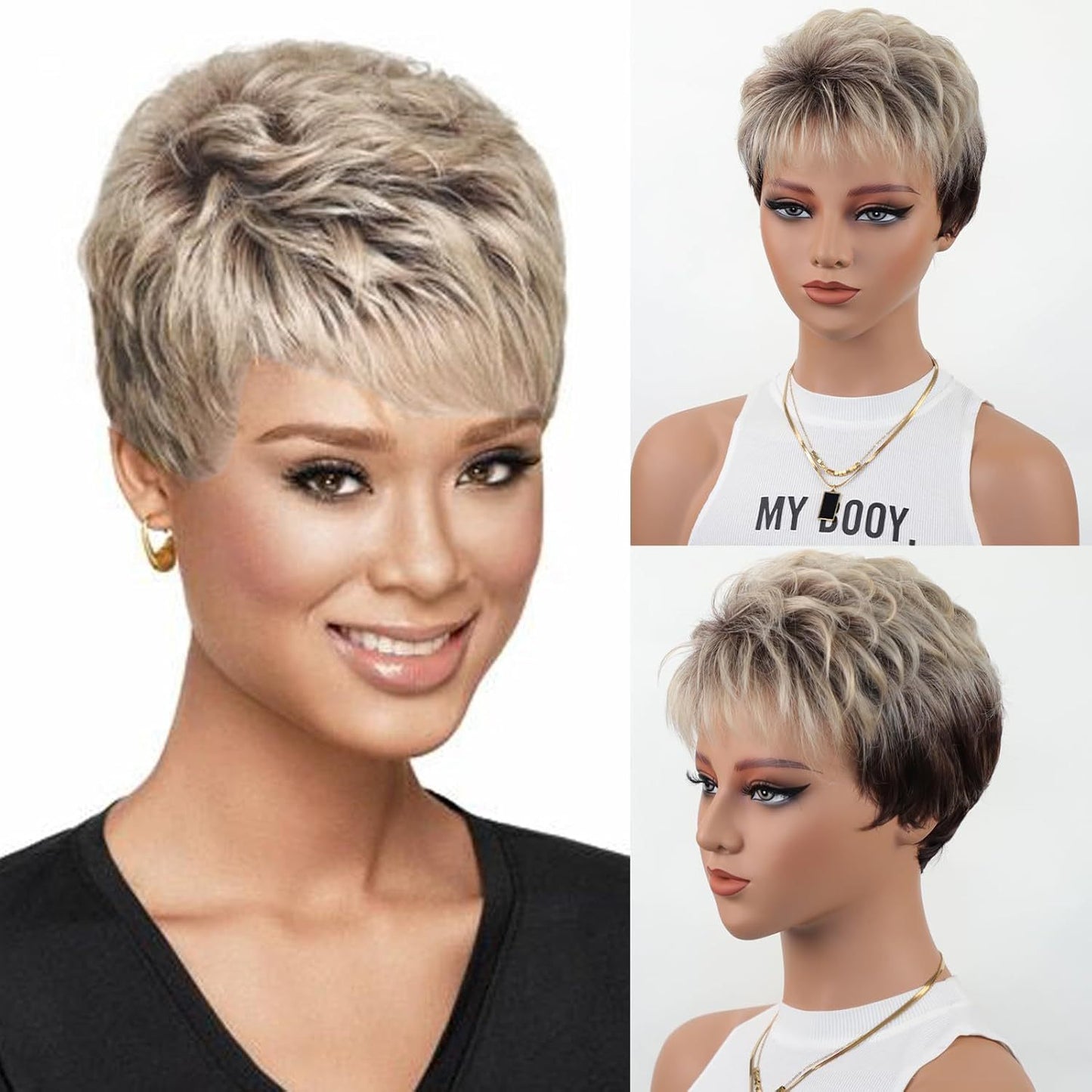Women's Gradient Color Fashion Synthetic Wigs Rose Wig Short Straight Hair
