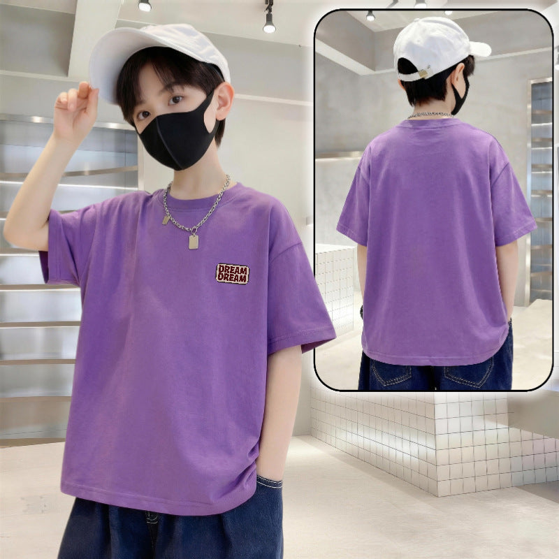 Children's Letter Printed Cotton Short-sleeved Boy Summer Clothing Loose Western Style Children's T-shirt