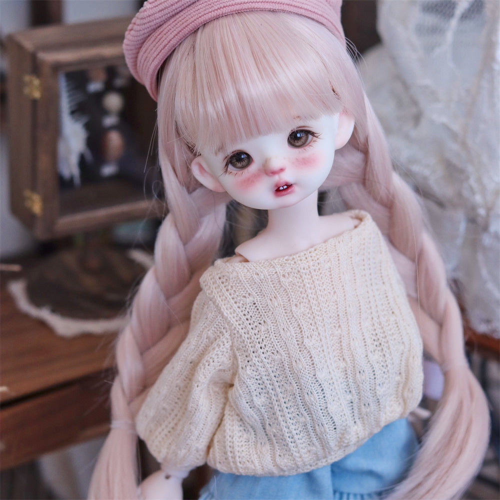 Doll Sheath Hairstyle Little Barbie Points Double Braid Pink Cos Wig