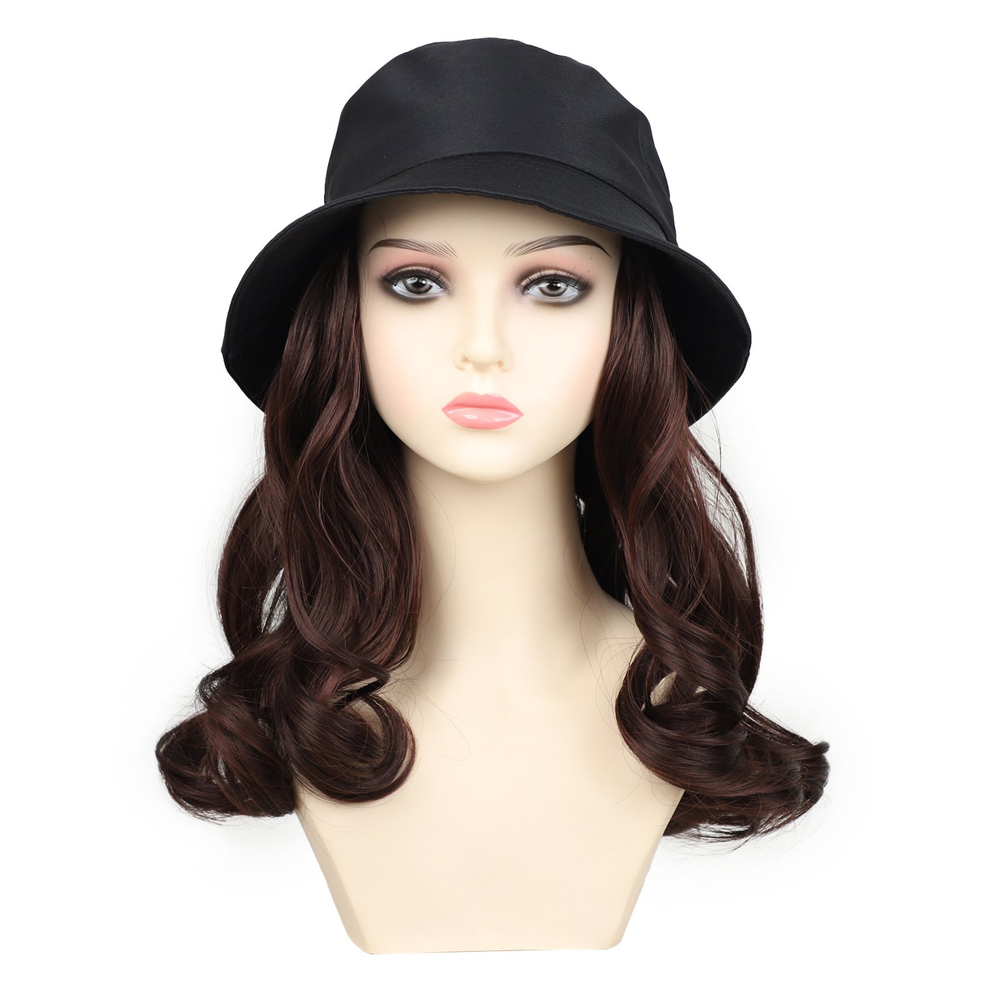 Detachable Hat Big Wave Bucket Live Streaming Wig Long Curls
