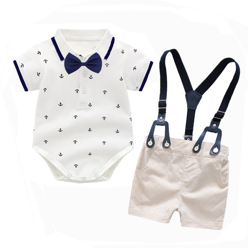 Children's Summer Infant Wear Short Sleeved Kazakhstan Suspender Shorts Jumpsuit, Climbing Suit