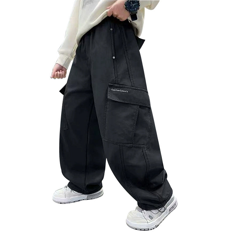 Children's Large Trousers Boyish Look Overalls Loose Straight Fashionable Pure Children's Pants