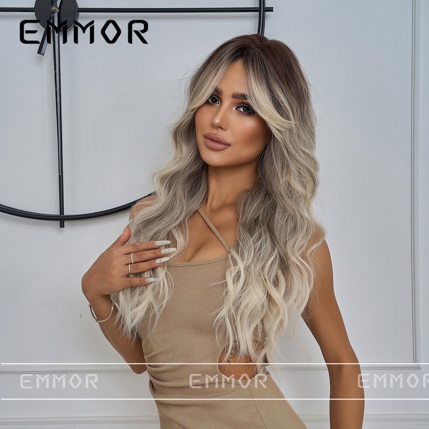 Big Wave Female Bangs Black Gradient Gray Curly Wig Long Curls