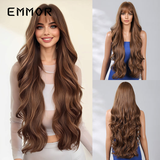 Women's Dark Brown Big Wave Fashion Curly Full Hair Wig Long Curls