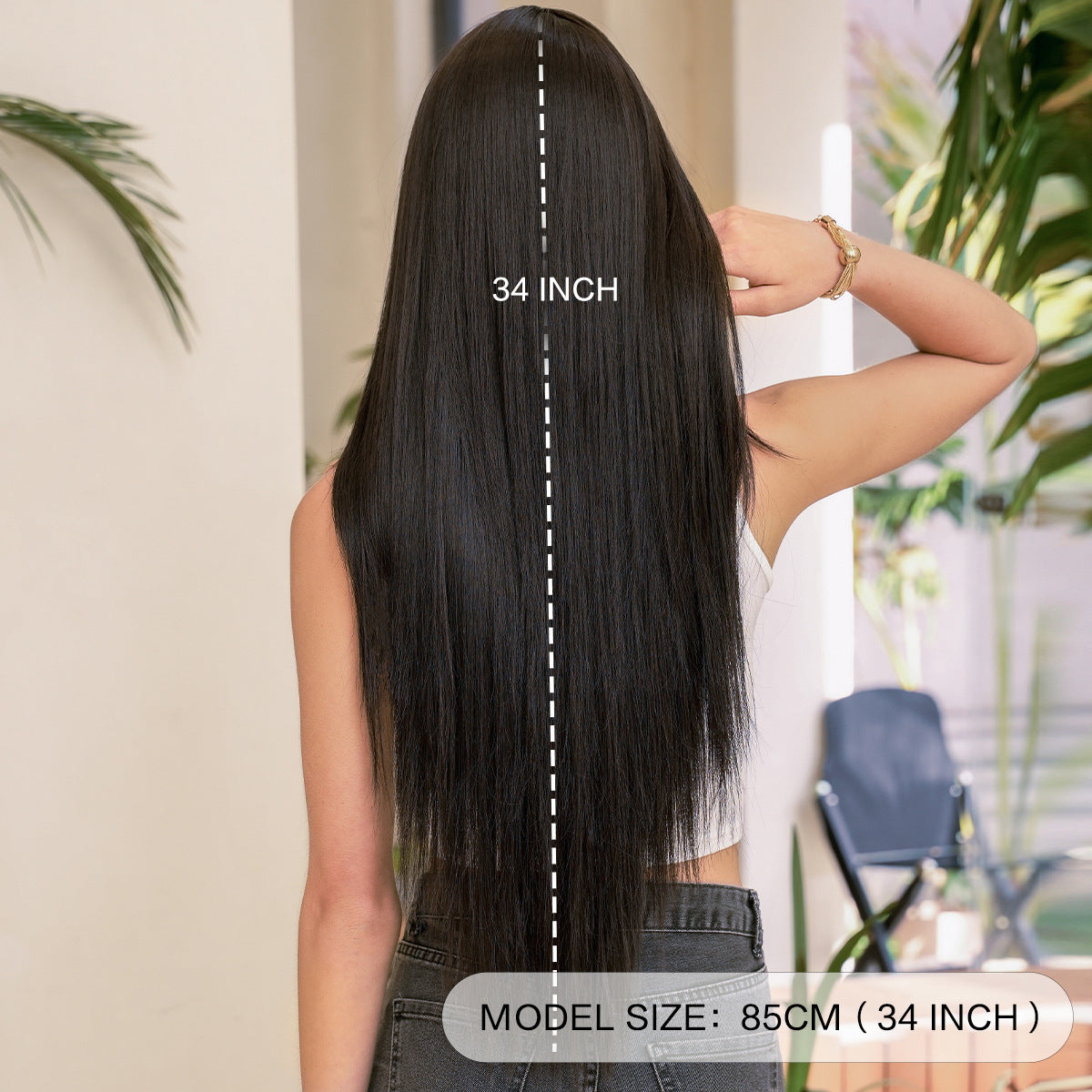 Black Full Top Bangs High Quality Chemical Long Straight Wig