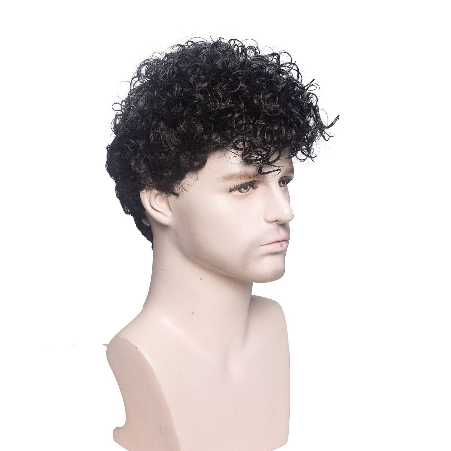 Men's Black Short Curly Hair Synthetic Wigs Men's Wig