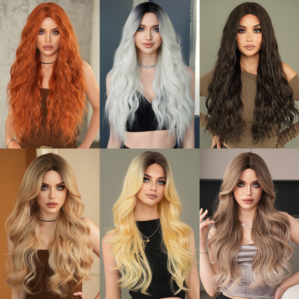 Women's Fashion Mid-length Colorful Curly Hair Sheath Big Wave Chemical Wig Long Curls