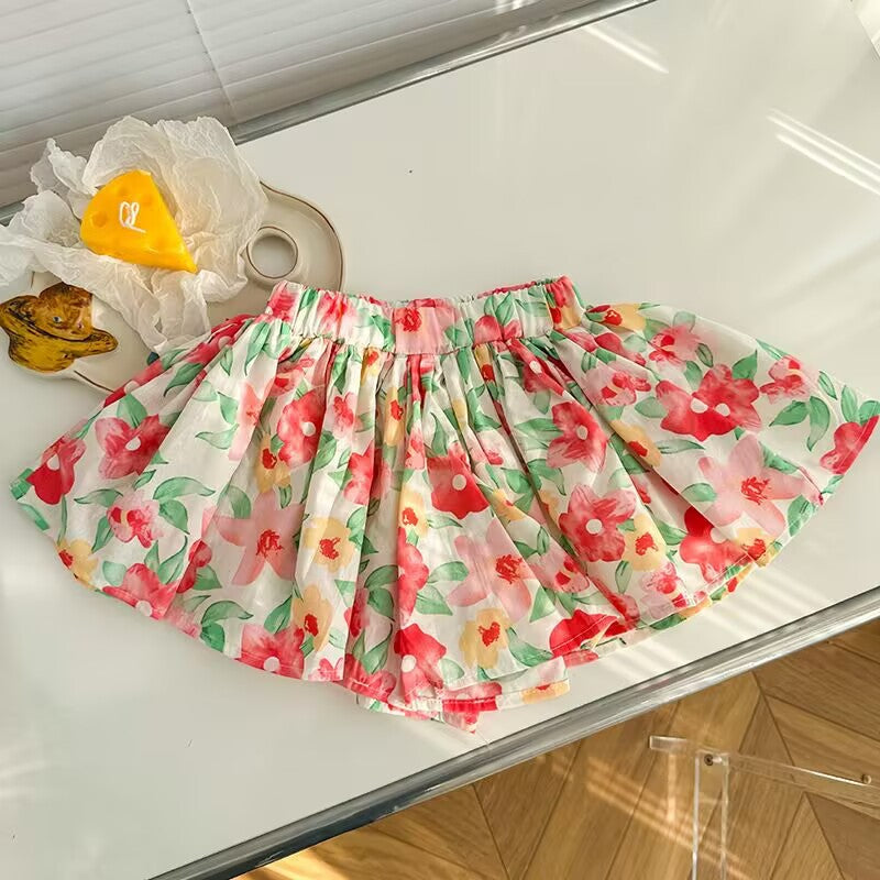 Summer Small Floral Culottes Soft Breathable Cotton Shorts Fashionable Children's Pants