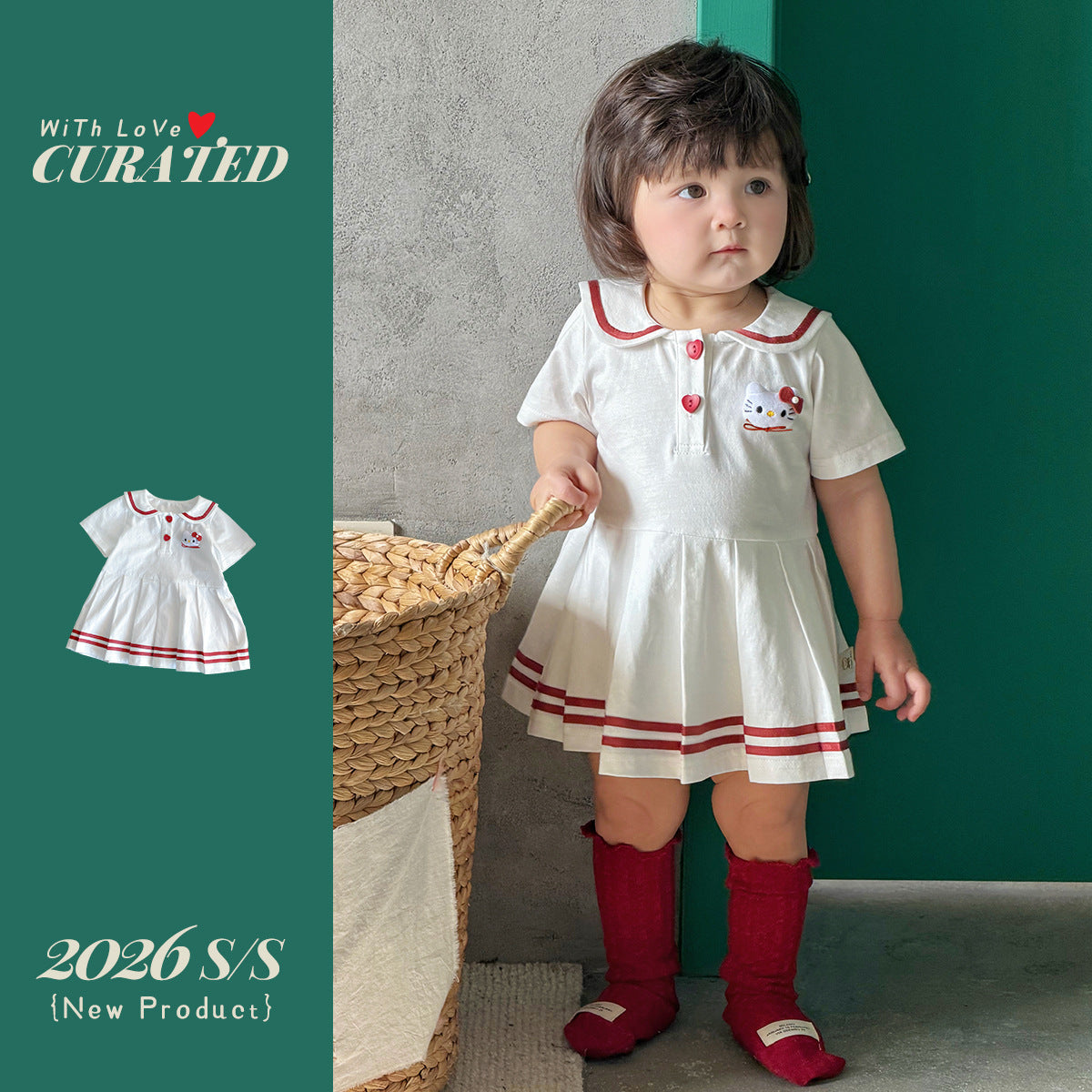 Shirt Contrast Color Short Sleeve Pleated Skirt Children's Dress