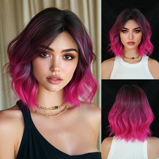 High Quality Gradient Short Curly Hair Medium Wave Mechanism Rose Wig Long Curls