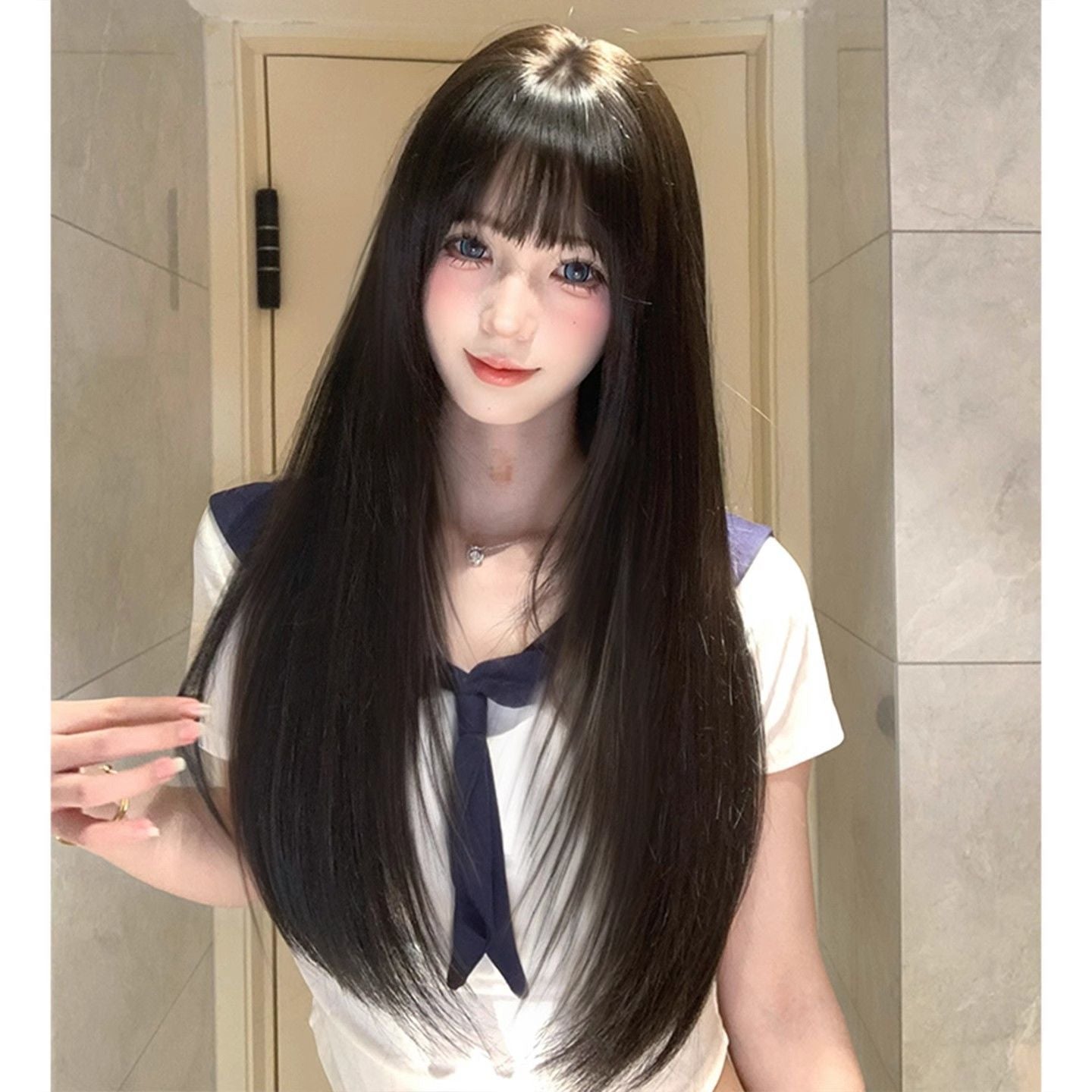 Berlin Traceless Ventilation Temperament Bangs Hair Long Straight Wig