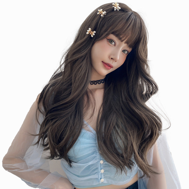 Women's Hair Full Top Air Bangs Style Fluffy Wig Long Curls