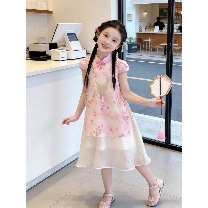 Children's Summer Chinese Style Traditional Cheongsam Big Children's Dress