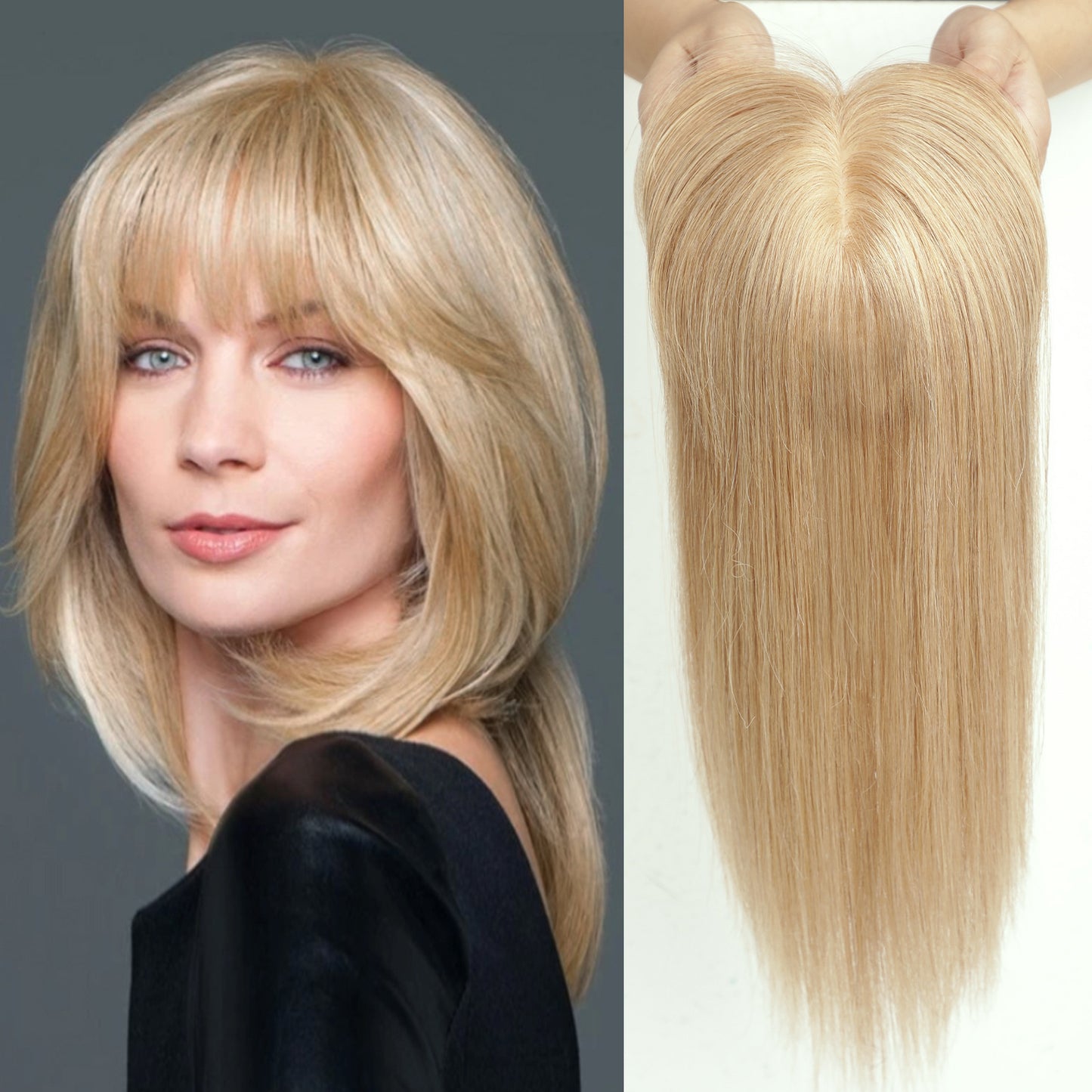 Women's Set One-piece Light Breathable Real Human Hair Gradient Gold Piece Wig