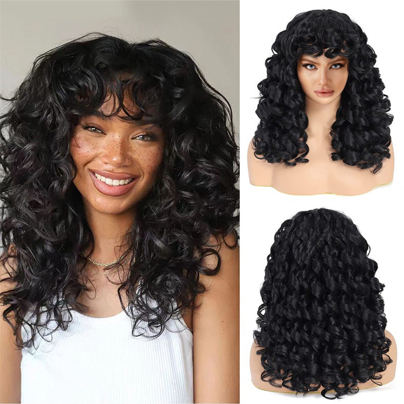 Women's Small Roll Chemical Fiber Rose Net African Head Wig Short Curly Hair