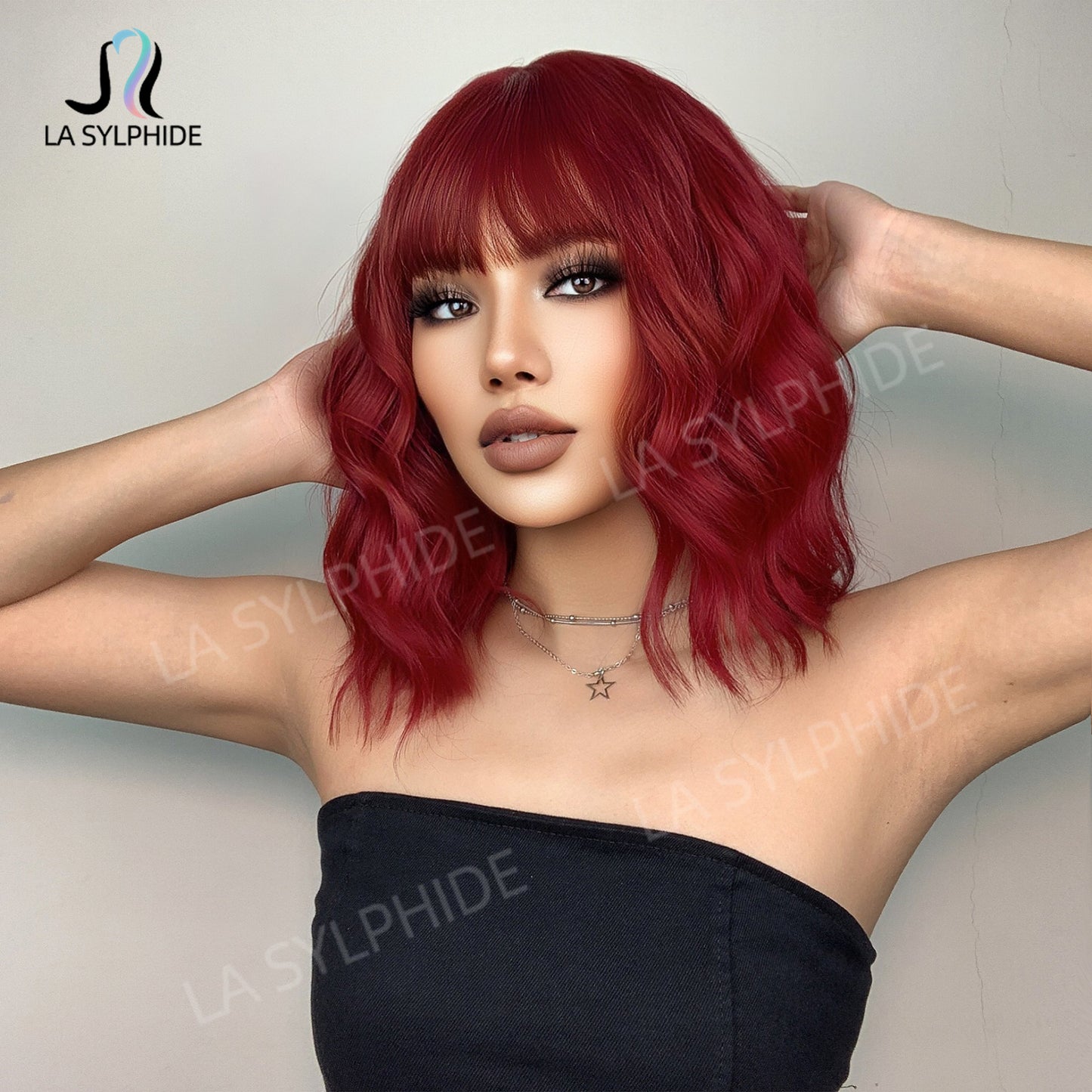 Women's Mechanism Fiber Head Cover Air Bangs Red Wig Short Curly Hair