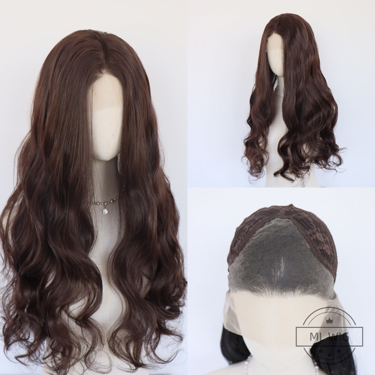 Dark Brown Synthetic Lace Wavy Curly Hair Wig Long Curls