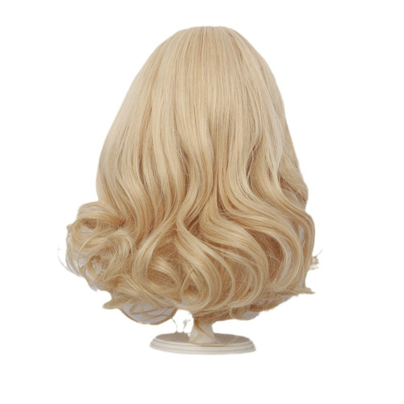 Cotton Doll With Cute Golden Curly Hair Long Straight Wig