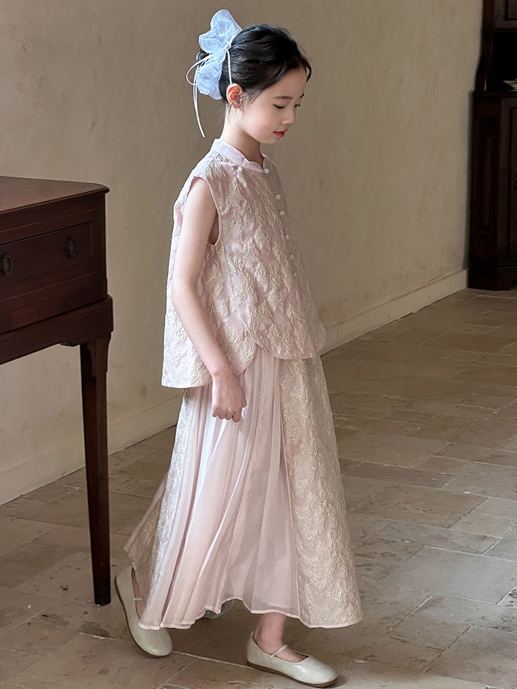 Children's Chinese Skirt Summer Jacquard National Style Waistcoat Children's Suit