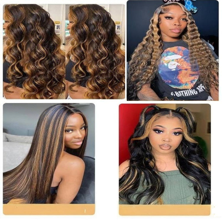 Women's Piano Color Medium Curly Hair Mechanism Synthetic Big Wig Long Curls