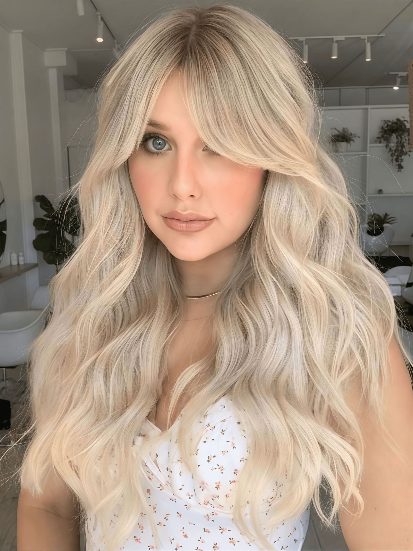 Female Curly Hair Platinum Big Wave Full Wig Long Curls