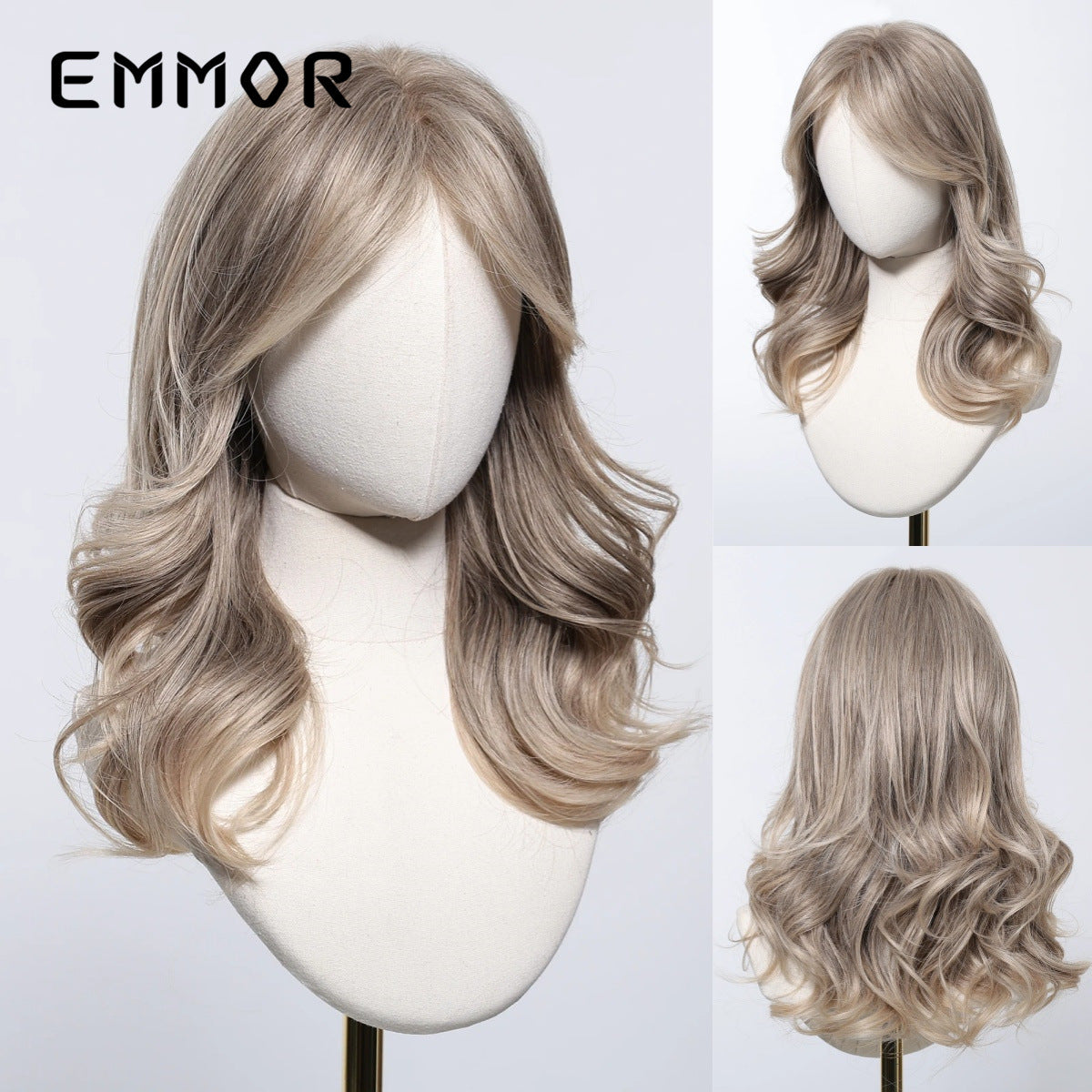 Retro Black Brown Dyed Curly Hair Asian Style Full Wig Long Curls