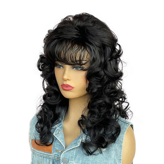 Brown Mid-length Curly Hair Band Bangs Wig Long Curls