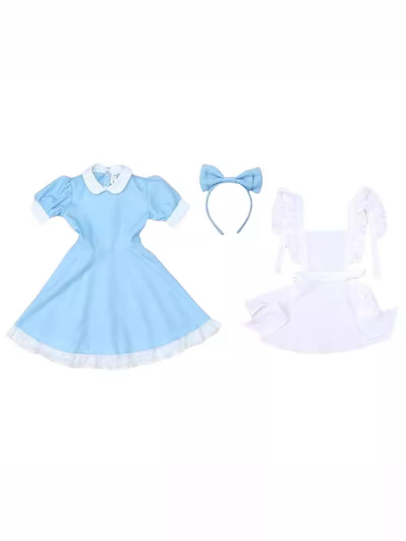 In Wonderland Maid Costume Blue White Clothes Birthday Princess Hair Children's Dress