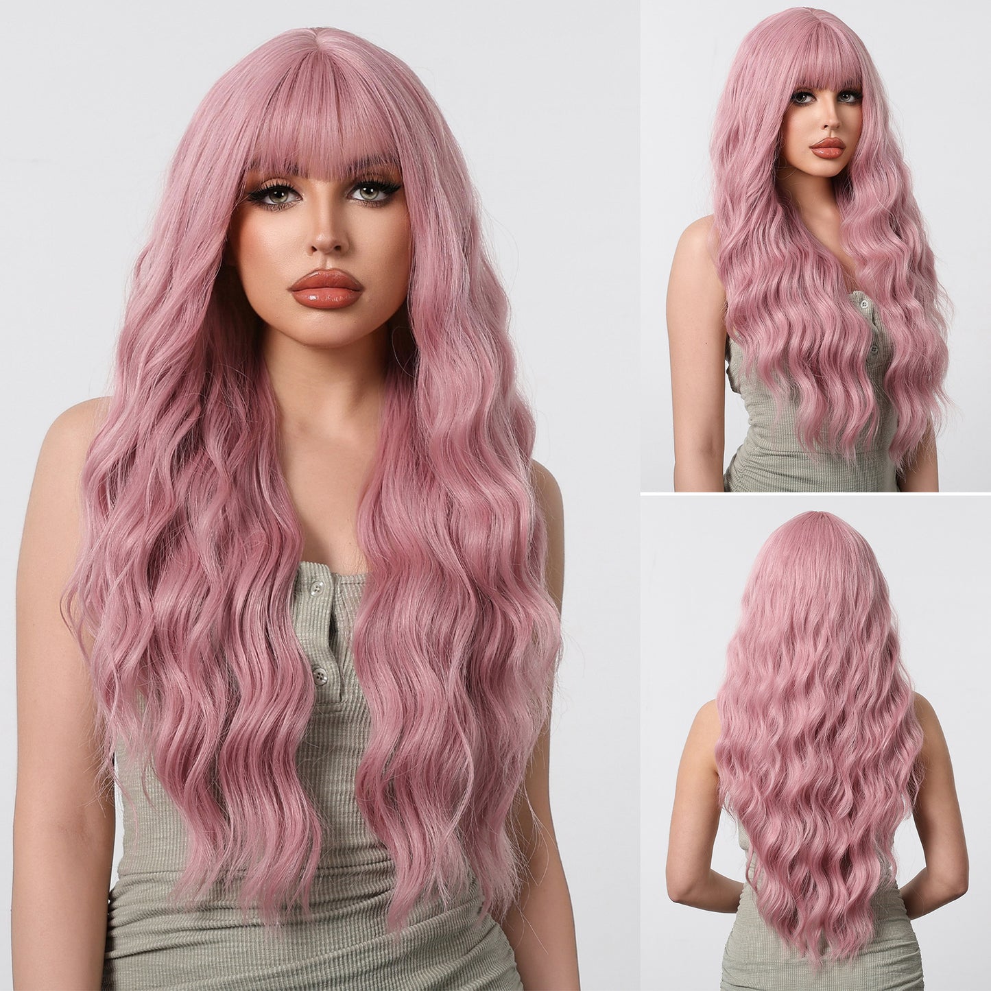 Women's Fashionable Vigorous Bangs Gradient Golden Water Ripple Curly Wig Long Curls