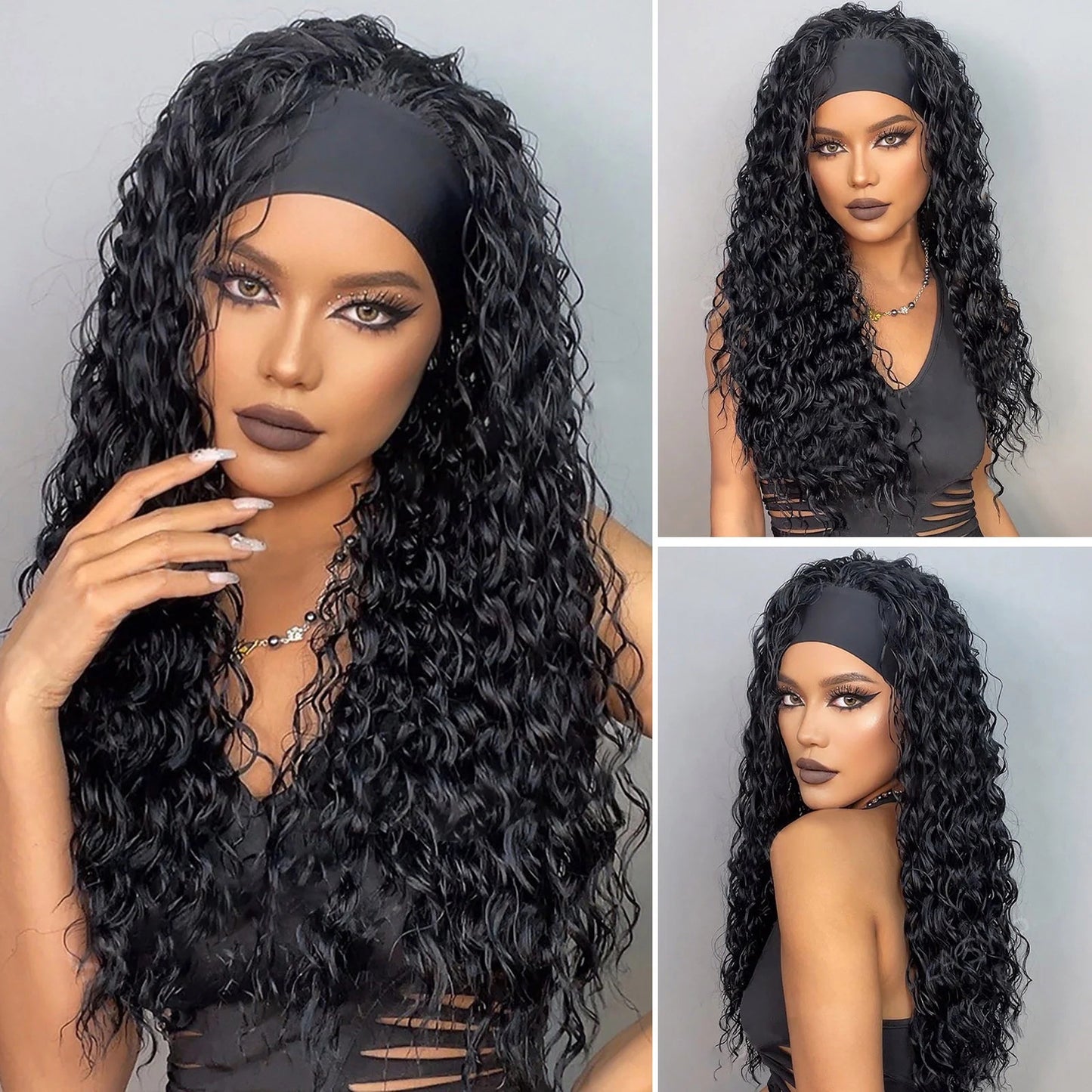 Hair Band Female Black Small Curly Brown Straight Mechanism Wig Long Curls