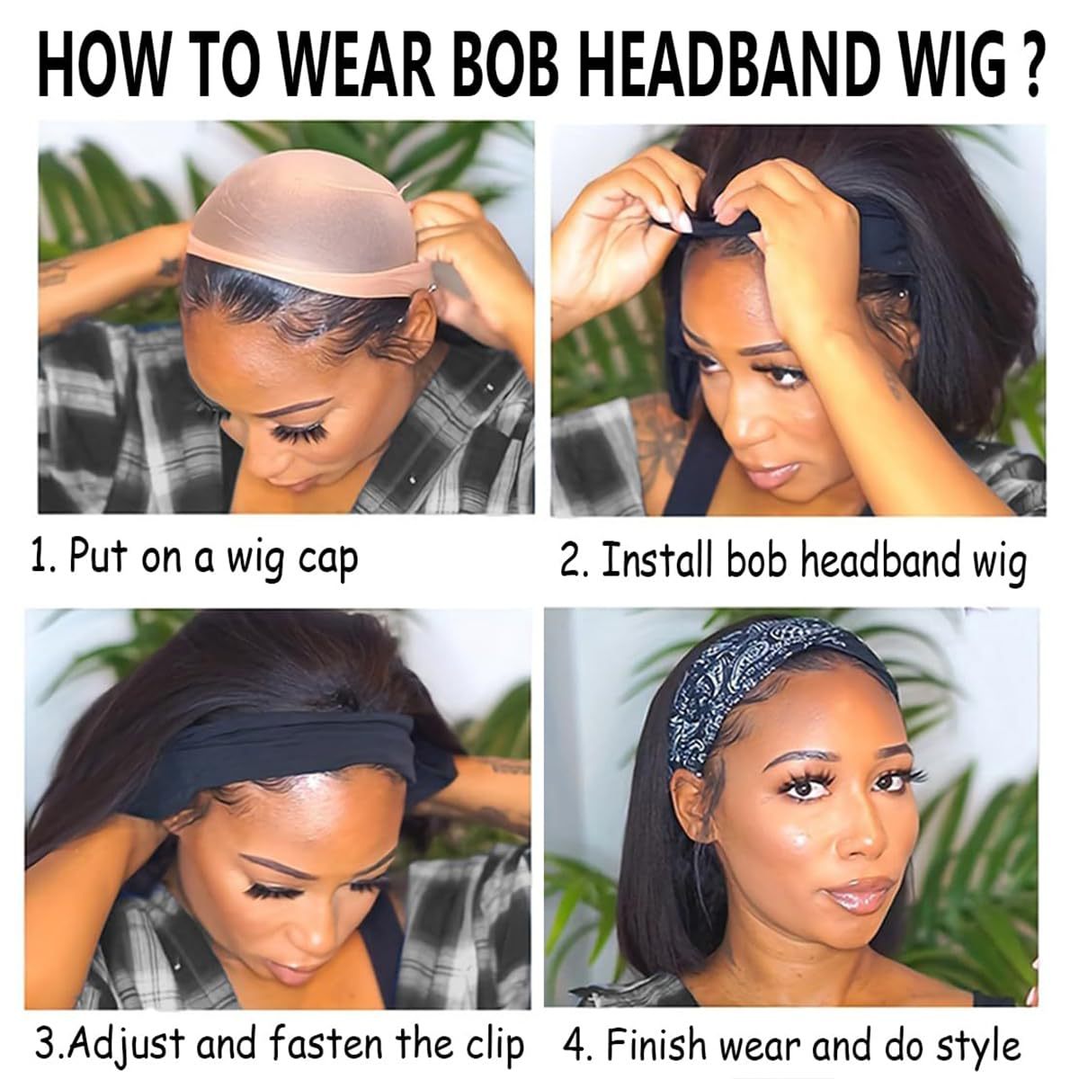 Women's Black Band Inner Buckle Synthetic Wigs Wig Short Straight Hair