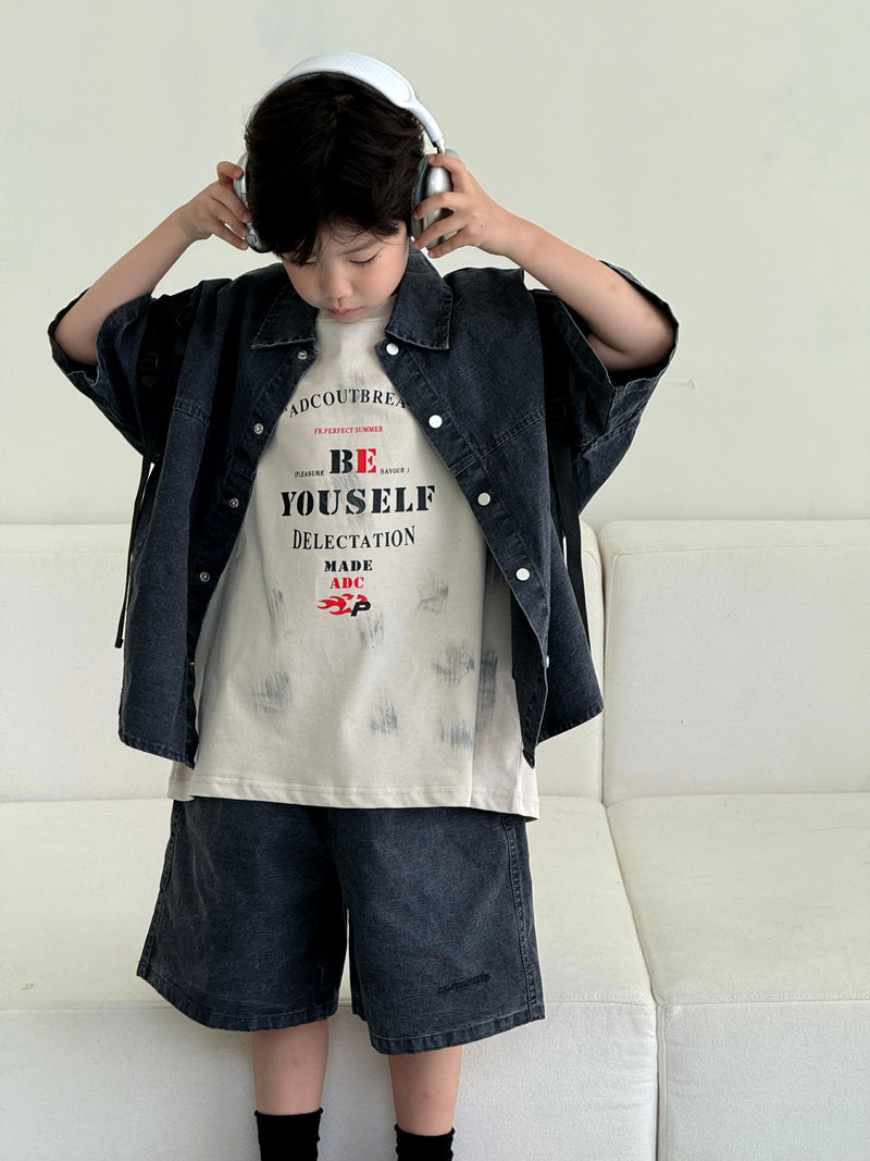 Boy Summer Clothing Shirt Boys Short Sleeve Top Children's Suit