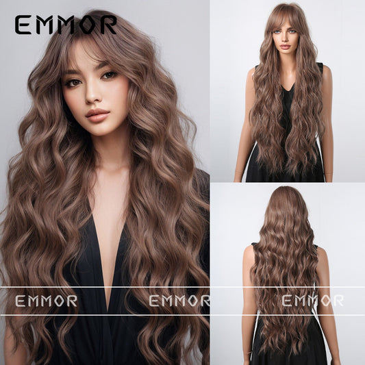 Broadcast Hair Bangs Brown Curly Big Wave Simulation Wig Long Curls