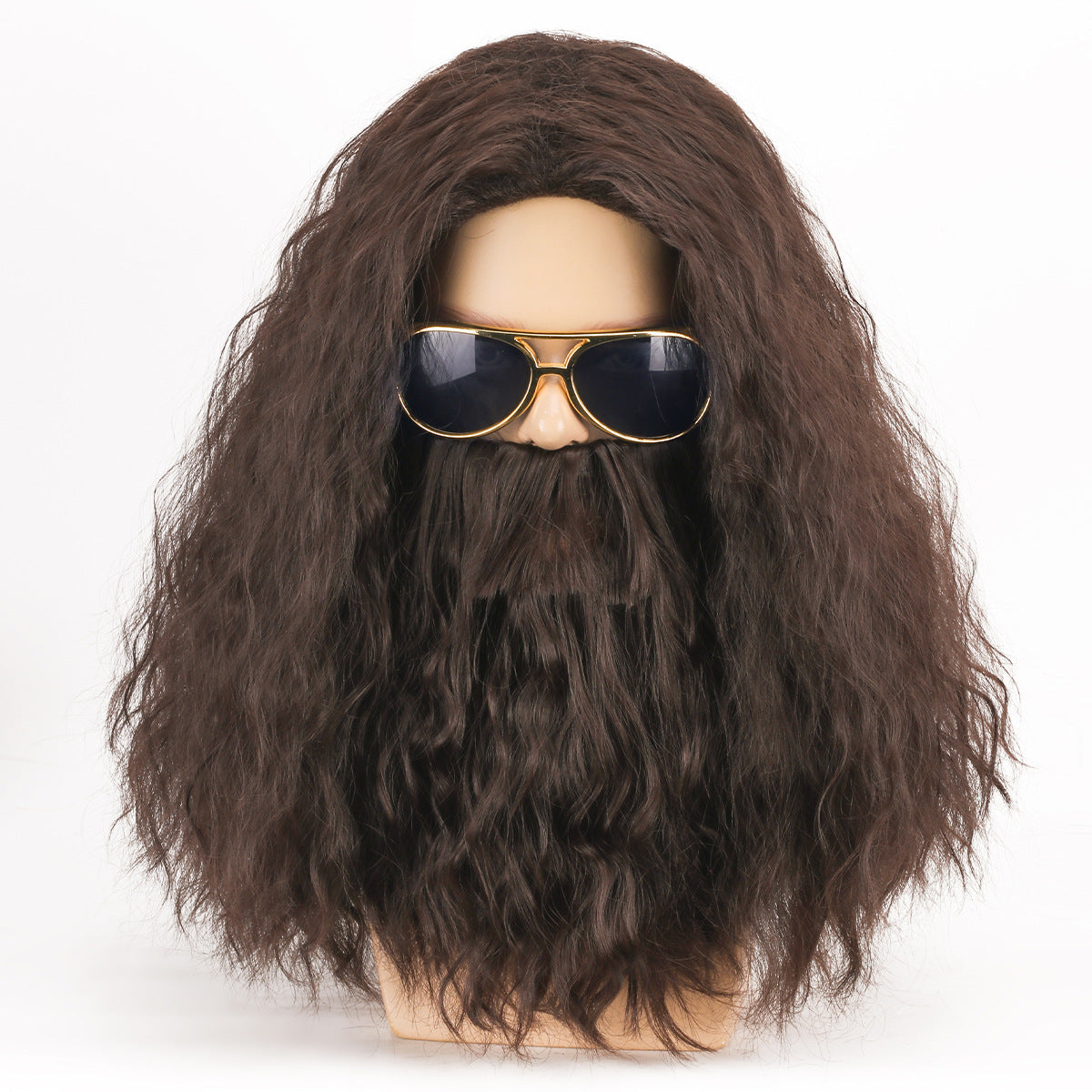 Movie Role Play Brown Long Curly Hair Beard Accessories Men's Wig