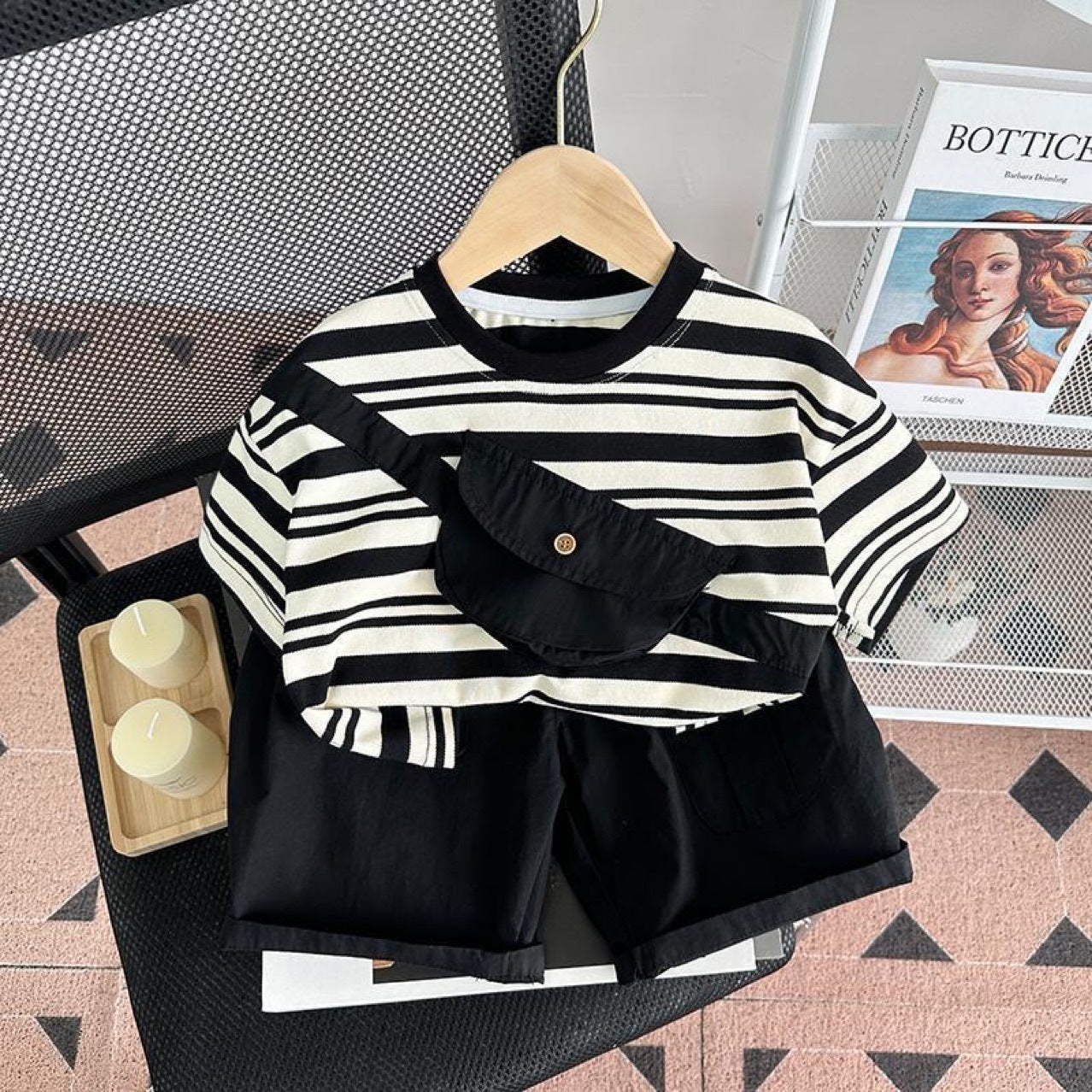 Children's Summer Contrast Color Cool Handsome Boy Short Sleeve Clothes Western Children's Suit