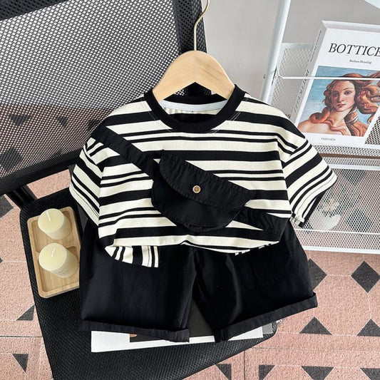 Children's Summer Contrast Color Cool Handsome Boy Short Sleeve Clothes Western Children's Suit