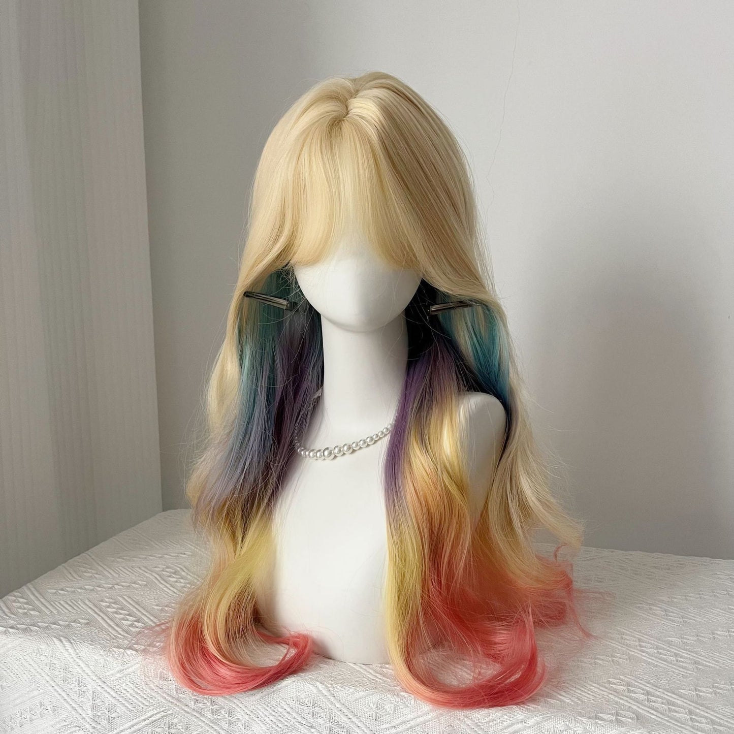 Long Curly Hair Rainbow Gradient Natural Simulation Big Wave Atmosphere Cos Wig
